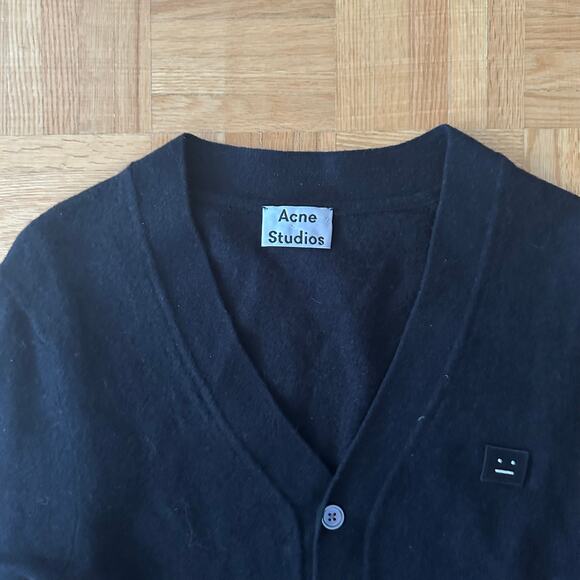 Acne Studios Dasher C Face black wool cardigan Size Medium - Picture 2 of 4